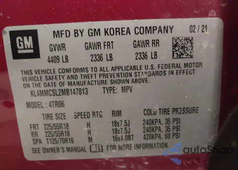 2021 Buick Encore Gx Awd Preferred z USA, uszkodzony, nr VIN KL4MMCSL2MB147813